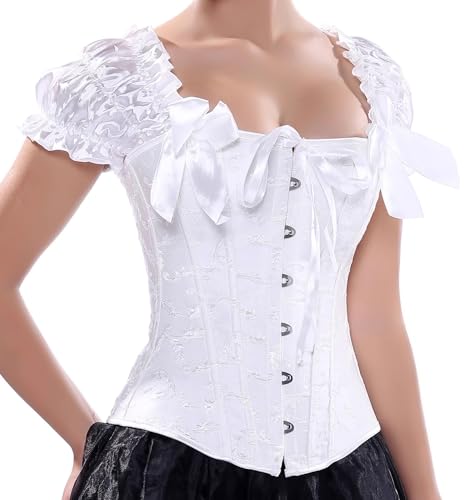 Image of Women's Lace up Gothic Jacquard Shoulder Straps Tank Overbust Shaper Corset Bustiers Top