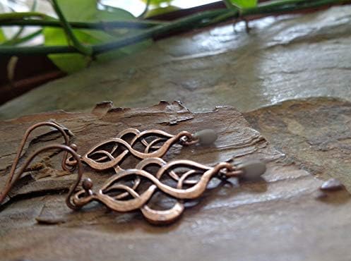 ✿ NOEUD CELTIQUE EN CUIVRE ET CROCHET EN PERLE DE VERRE MAT JAPONAIS ✿ belles boucles d'oreilles romantiques en cuivre