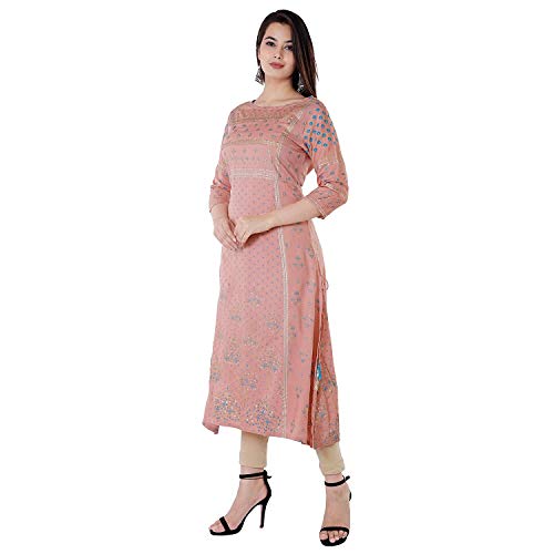 Image of Chahit Women's Rayon Calf Length Kurta (Small, Pink)