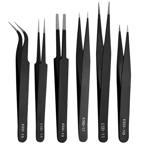 6 PCS Precision ESD Tweezers Set Stainless Steel