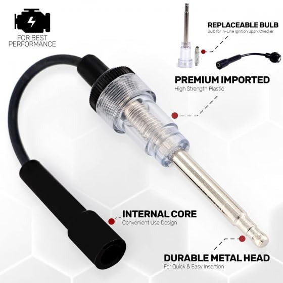 Inline Spark Plug Tester, Straight Boot Engine Ignition Tester Light Easy to Use, Small Armature Diagnostic Detector Tool for Automotive, Car, Lawnmower, Motorcycles, Internal External Engine