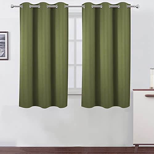 Image of LEMOMO Oilve Green Blackout Curtains 38 x 54 Inch Length /Set of 2 Curtain Panels /Thermal Insulated Room Darkening Blackout Curtains