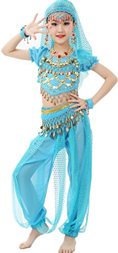 Astage Costume Danzatrice Ventre Maniche Corte Bambina Carnevale Halloween Abiti XL Blu Cielo