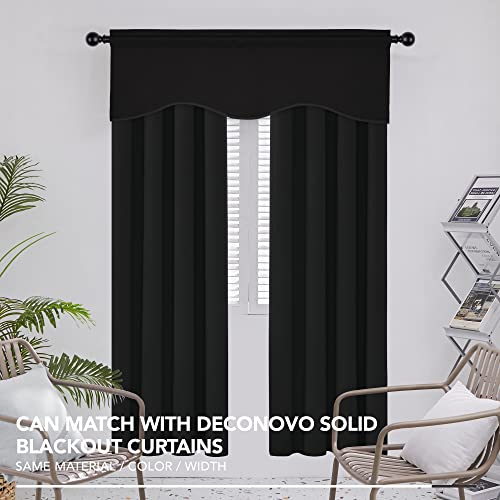 image for Deconovo Black Scalloped Valances for Kitchen Window, Rod Pocket Black