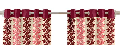 Image of Cortina Durable & Stylish Premium Floral Print 100% Polyester Curtains - Metal Grommets - Easy Fitting Over Window - Bedroom Living Room Kids Room Hall Kitchen - 9 Feet Set of 2 - Maroon