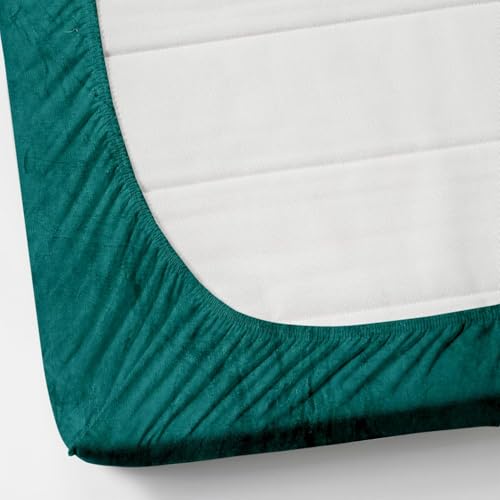 Image of Premium Velvet Solid Woollen Elastic Fitted Bedsheets for Double Bed Queen Size (Size 234 x 254 Cms), with 2 Pillow Covers Elastic, Covers (46 x 68 Cms) (Teal)