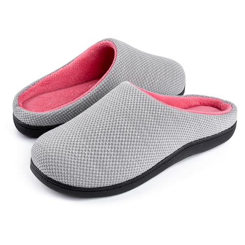 RockDove Women's Birdseye Knit Memory Foam Slipper, Size 11-12 US Women, Grey/Pink