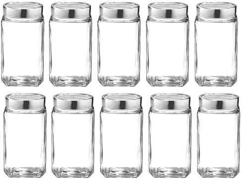 Image of PRAMUKH FASHION Square Shape Glass Jar for Kitchen Masala Storage Ml Set with Airtight Lid Containers Spices Dry Fruits and Pickle Container Pack of