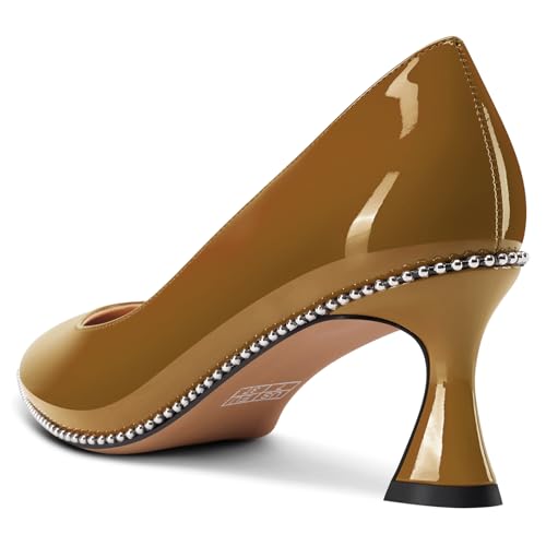 Image of TNYNFBEB Womens Kitten Heel Pointed Toe Pumps Slip-on Sliver Beaded Prom Wedding Dress Basic Classic Patent Leather Summer 2.6 Inches Heels