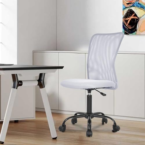 Image of BestOffice Ergonomic Office Chair Desk Chair Mesh Computer Chair Armless Back Support Modern Executive Rolling Swivel Chair with Lumbar Support (White)
