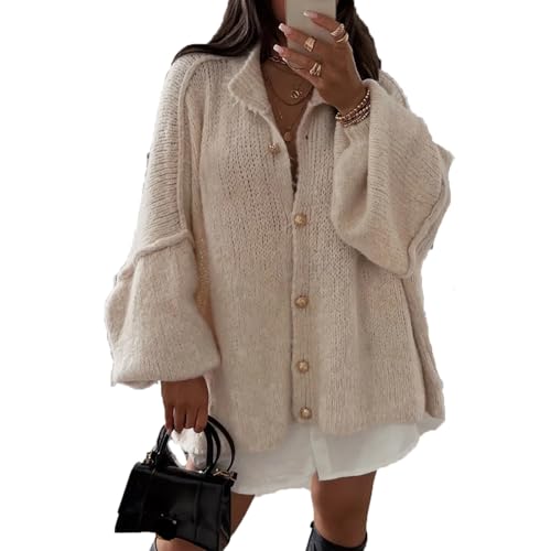 Women Chunky Cardigan Sweaters Winter Button Down Lantern Sleeve Sweater Jackets Y2K Wool Knit Coats Outerwear