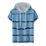 Sudadera con capucha a rayas para hombre, informal, manga corta, sudadera con capucha, camiseta de verano para hombre, camiseta deportiva con cordón, ropa de calle, tallas grandes, azul, S