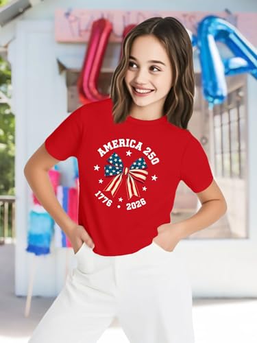 Image of VVNTY Girls American Flag Crop Tops Kids USA Crop Shirt Patriotic 4th of July Tops 5-14 Years