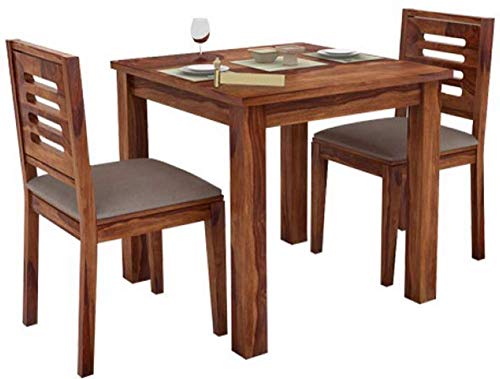 Image of Krishna Wood Decor Sheesham Wood Dining Table 2 Seater Set with Chairs | Solid Wooden Dining Table for Kitchen & Dining Room | Compact Space Saving Furniture | Durable Build | Brown Finish