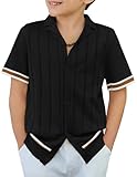 Arshiner Boys Knit Shirts Short Sleeve Button Down Shirt Vintage Fashion Casual Summer Beach Shirts for Kids 4-13 Years Black