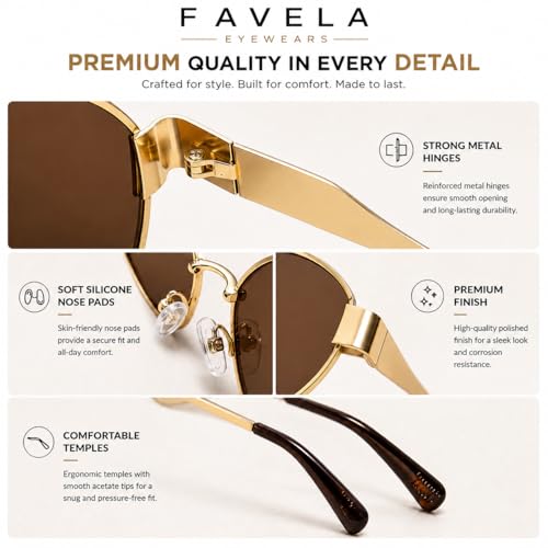 Image of FAVELA Retro Oval Sunglasses for Women & Men | Trendy Metal Sun Glasses Classic Shades | UV400 Protection Retro Oval Sunglasses Vintage Style.