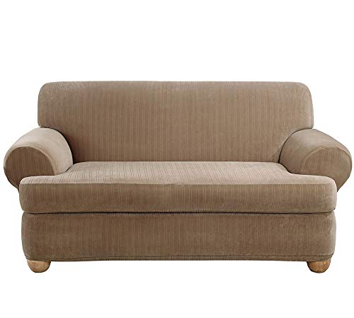 SureFit Stretch Pinstripe 2-Piece - Sofa Slipcover - Taupe (SF35825)