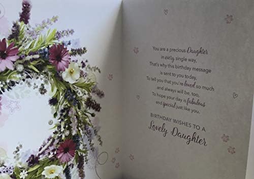 Artistic Traditional Words n Wishes Wonderful Daughter Birthday Card - Jewelled Wildflower Wreath - Embossed Finish - Greeting Card for Her (WW-M054)