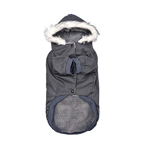 Dyaprwu Warm Dog Hooded Trench Coat Windproof Parka Jacket For Cold Weather (Xxl 13.5-20Lbs, Black Grey) #TOP1