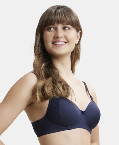 Image of Jockey 1816 Women Wirefree Padded Soft Touch Microfiber Elastane Stretch Full Coverage T-Shirt Bra with Lace Styling