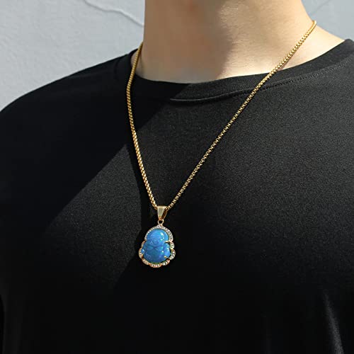 P.BLAKE Laughing Buddha Buddah Necklaces For Women Men, Ice Out Buddha Pendant For Men Women with Stainless Steel Gold Chain 24 inches