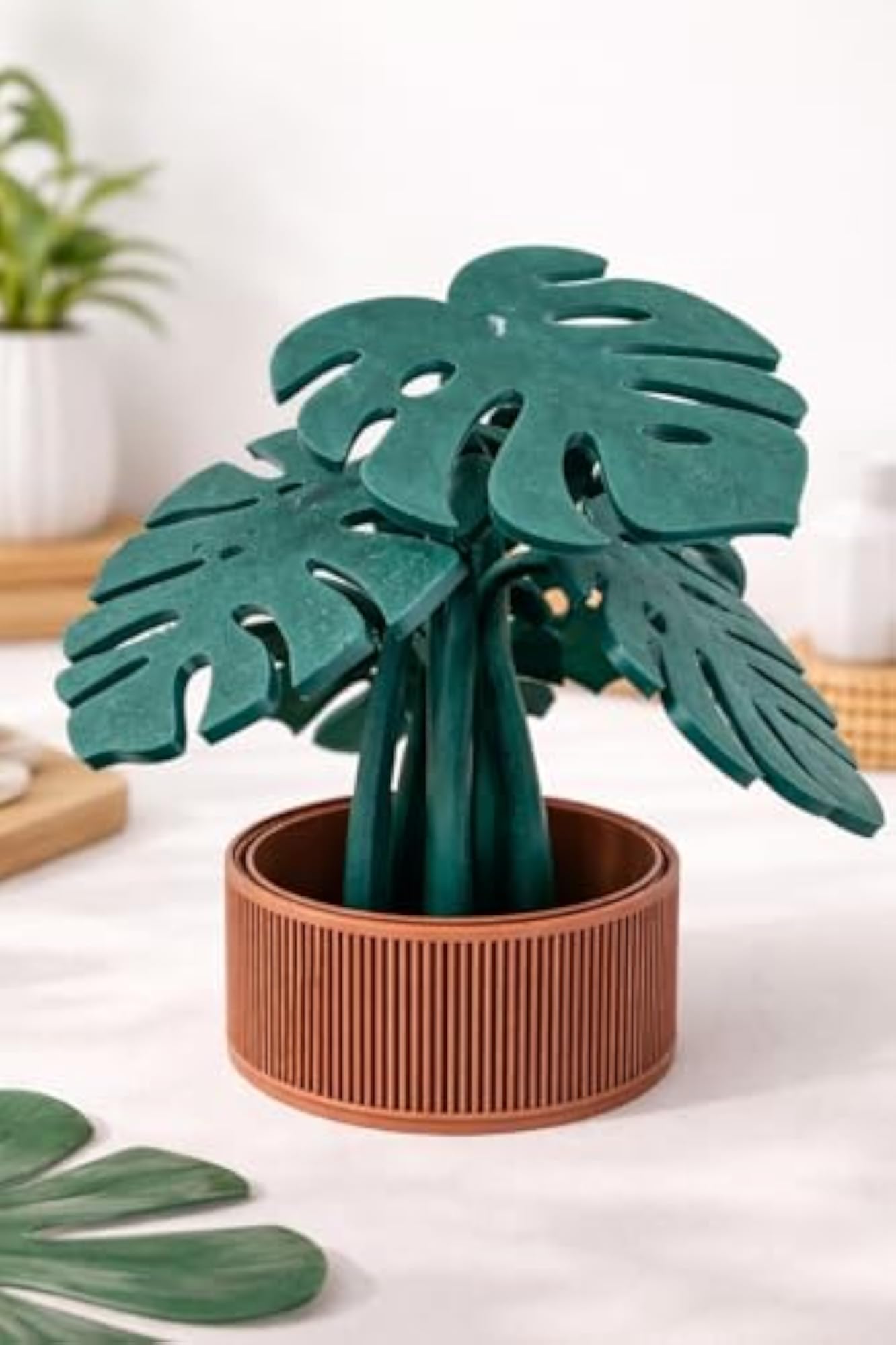 Decorative Monstera Leaf Coaster Set with Holder
