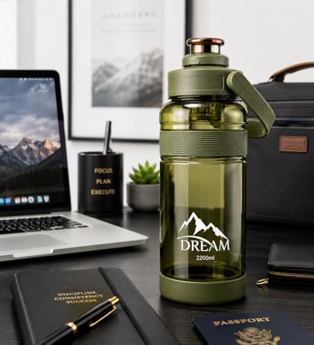 Image of 2 Liter Gym Sports Water Bottle Gallon Gym Bottle, Travel Bottle BPa Free material With Easy To Carry Handel Portable Mouth Motivational Sports Bottle (Light Green)