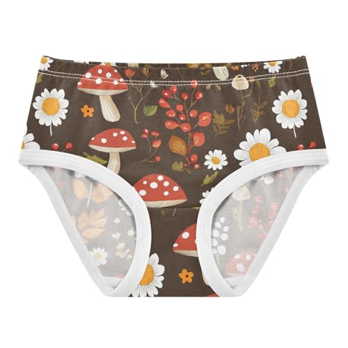 Wusikd Mushrooms Brown Girls' Underwear Cotton Flowers Daisies Girls Briefs Soft Toddler Underwear 2T