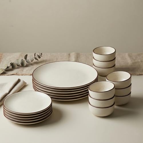 Image of The Earth Store Creme Matte Ceramic Dinner Set, 24 Pieces Includes 6 Full Dinner Plates 6 Quarter Plates & 12 Vegetable Bowls Microwave & Dishwasher Safe | Crockery Set for Gifting & Dining