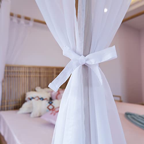 Image of Linentalks Sheer Canopy Bed Curtains for King, Queen, Full and Twin Sizes, 4 Corner Drapes, Four Poster Curtains, White