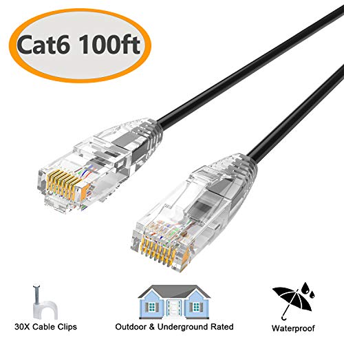 Cat 6 1000 Mbps Ethernet Cable 100 ft, Solid Cat6 Patch Cable, High