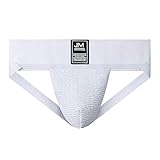 JOCKMAIL Athletic Supporter Underwear with 3' Waistband Gym Workout Strap Brief Men Thong (L, White)