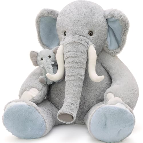 MorisMos 100cm lang Riesen Elefant Kuscheltier XXL, 2 stücke groß Grau Elefant Stofftier Plüschtier… – Ansicht 2