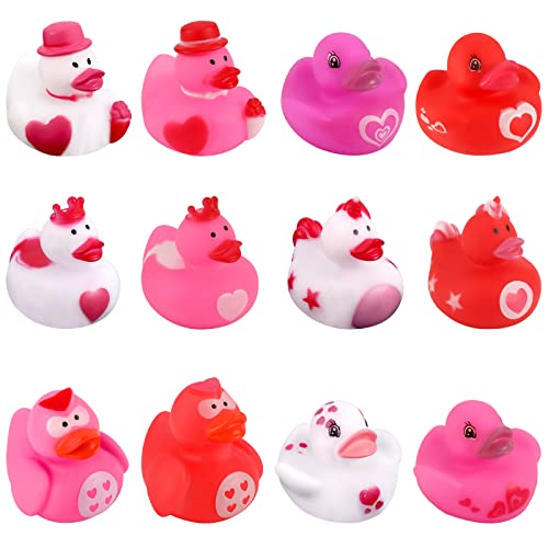 12 Piezas Patos de Goma Grandes, Pato de Goma Rosa de San Valentín Surtido Juguetes de Pato de Baño Patos de Vaca para Jeeps para Niños Pequeños Decoración de Vacaciones Recuerdos de Fiesta Cover