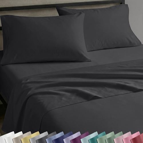 Image of California Design Den King Size Sheets Set - Natural 100% Cotton Sheets King Size with Deep Pockets, Soft Sateen Weave, Breathable and Durable Bedding Set Dark Grey (Black Tone)