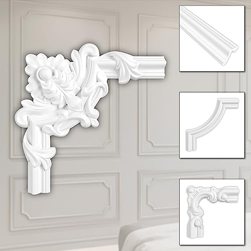 HEXIM Stuckverzierung aus HDPS/PU weiß - Stuckrahmen Wanddeko Bilderrahmen - HCR Wandleisten (2 Stück HCR502-2) Stuckdecke Bilderrahmen Kassetierung Barocke