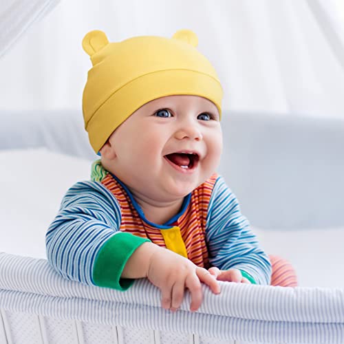 6 Pieces Newborn Baby Hat Bear Ears Infant Caps Baby Boy Girl Toddler Hats Infant Beanie Caps For 0-3 Months (Gray White, Light Gray, Yellow, Green, Blue, Blue Green) #TOP4