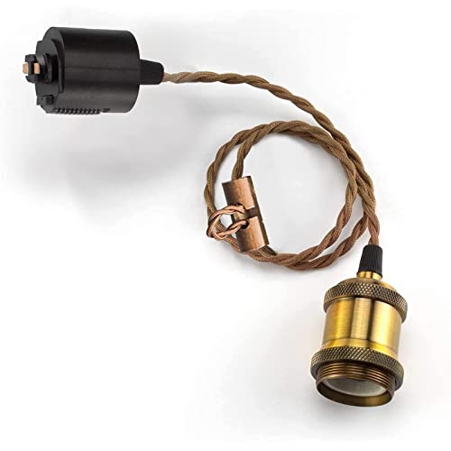 億兆堂 1灯ペンダントライト E26口金 エジソン電球 LED電球対応可能 シンプル 工業風 インテリア照明 電球ソケット 照明器具 天井照明 吊り下げ灯 コード長さ調整可能 80cm調節可能 電球別売り ゴールドソケット 【茶色コード ダクトレール式】