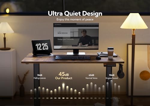 Claiks Electric Standing Desk, Adjustable Height Stand up Desk, 63x24 Inches Sit Stand Home Office Desk with Splice Board, Black Frame/Rustic Brown Top