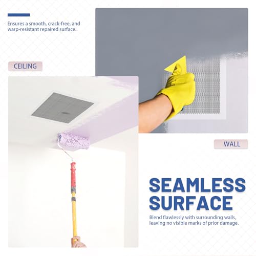 Modixun 4 Pack Trockenbau-Reparatur-Kit selbstklebend, 30 x 30cm für große Löcher, Fiberglas Mesh Aluminium Blatt Trockenbau Patch für Wand-Decke-Reparatur mit 2 Sandpapier & 2 Spachtel