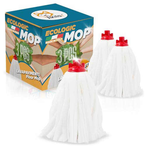 Akitaink Set 3 Pezzi MOP ECOLOGIC Mocio Ecologico in Composizione Viscosa di Poliestere con Aggancio Universale per Lavapavimenti Pulizia Profonda e Massima Assorbenza su Ogni Superficie Made in Italy