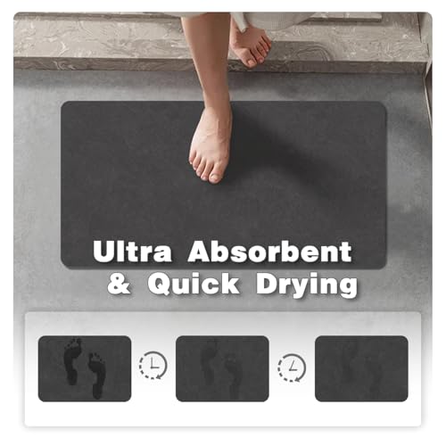 Black Bath Mat, Bathroom Rugs Non Slip Washable Thin Absorbent Quick Dry Bath Mat Fits Under Door Bathroom Floor Mat Perfect for Bath, Shower, or Sink 24"x70" Black