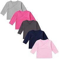 LOREZA® 5er Set Mädchen Bequeme Wickelshirts Langarm 100% Baumwolle 80 Variante 1