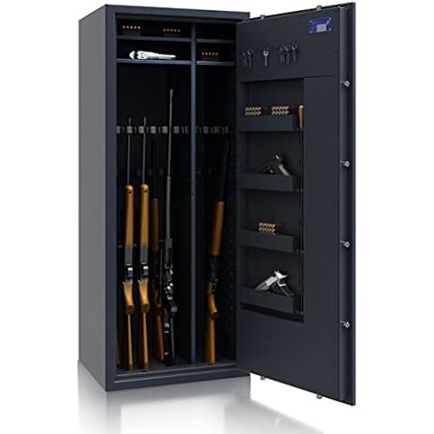 SafeHero Waffenschrank Klasse 1 EN 1143-1 Secureo Eagle 16 XL Kombi | Waffenschrank 1 für 16 Langwaffen | Langwaffenschrank Schlüsselschloss | Konformer Waffenschrank Langwaffen, Kurzwaffen + Munition Cover