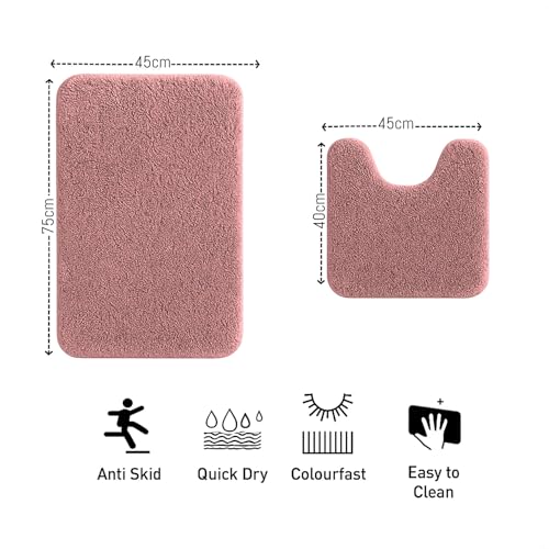 Image of LUXE HOME INTERNATIONAL Polyester Contour Bath Mat - Washable, Anti Skid, Water Absorbent Contour Mats for Bathroom, Toilet, Wash Basin & Bathroom Contour Mat Set (Fuscia, 45x 75 cm & 40x45)