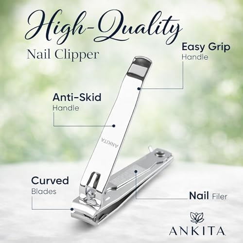 Image of ANKITA Large Nail Clipper for Men & Women | Stainless Steel Nail Trimmer for Fingernails & Toenails | Durable Nail Cutter with Anti-Slip Grip Nail Clipper with Curved Sharp Blades, Built-in Nail File, strong and sturdy. (NC1) THICKNESS 1.8 MM.