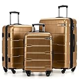 Coolife Luggage Set 3 Piece Hardside PC+ABS Suitcase with TSA Lock, Expandable Large Checked Luggage, Lightweight Rolling Carry On with Spinner Wheels(20/24/28 Inch, Black Brown)