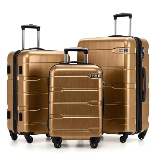 Coolife Luggage Expandable 3 Piece Sets PC+ABS Spinner Suitcase Built-In TSA lock 20 inch 24 inch 28 inch (Black brown)