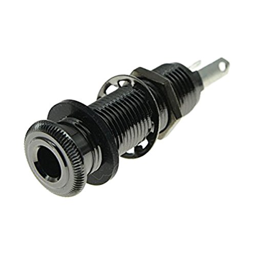 KAISH Stereo Copper Guitar Bass 1/4' Barrel Jack Cylinder Input Output Jacks with 4 Pins Stereo or Mono Jack Black Nickel