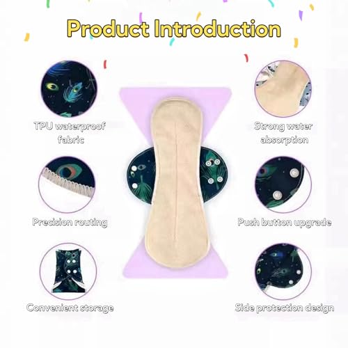 Image of Washable Sanitary Pad with Wings,Reusable Washable Cloth Menstrual Pads,Reusable Sanitary Pads for Women,4pcs /Set,Pack of 3+1 Storage Bag,Suitable for Menstrual Period,Incontinence Patients
